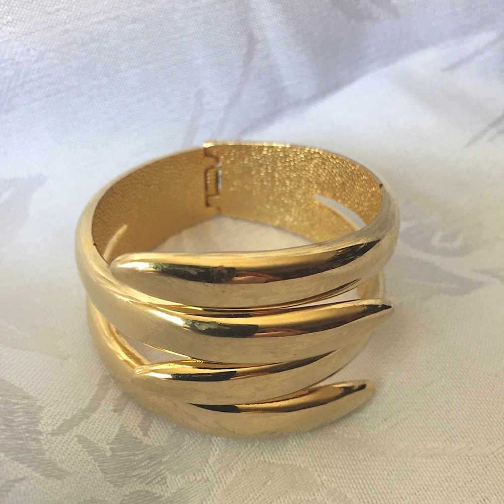 Gold Tone High Polished Hinged Bracelet